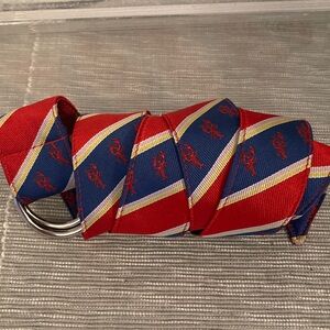 Talbots Womens Red Navy Nautical D-Ring Lobster Motif Belt Size M 40" x 1.5"